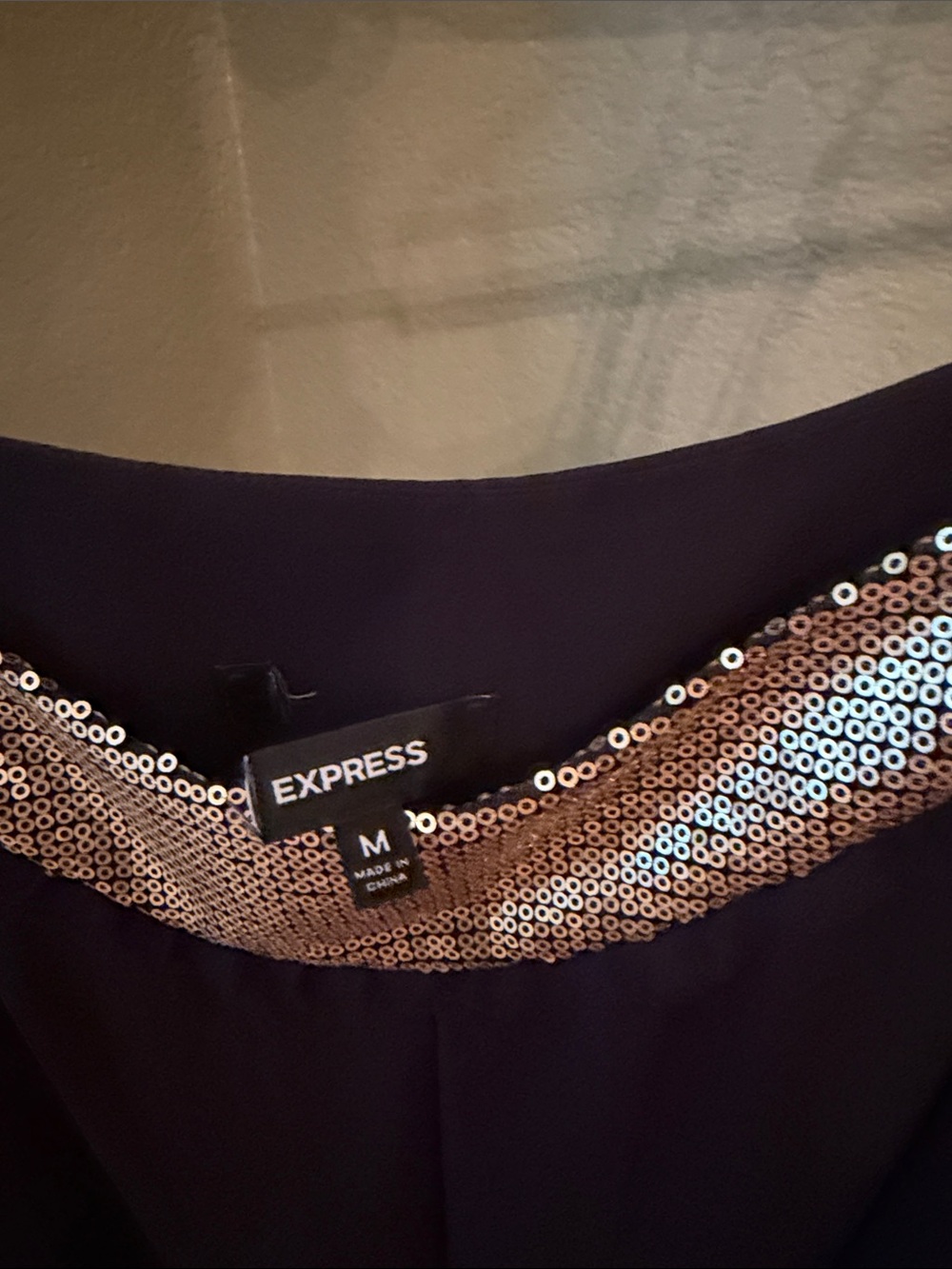 Express Black Top with Rose Gold Sequin Trim 
Size Medium